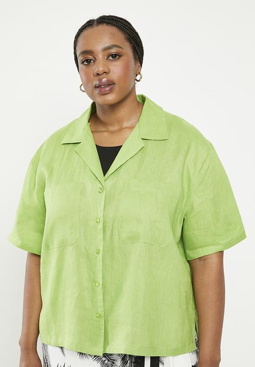 Me&B - Plus revere collar linen shirt - avocado