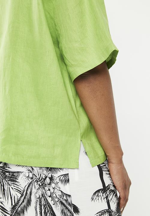 Me&B - Plus revere collar linen shirt - avocado