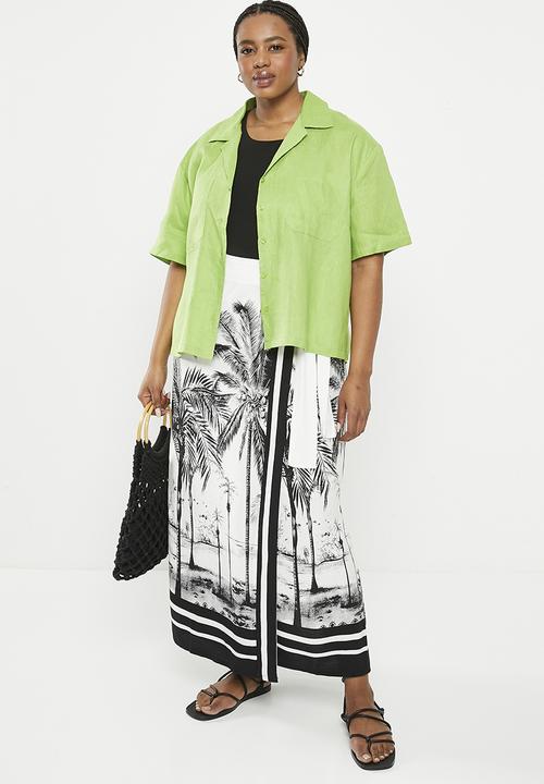Me&B - Plus revere collar linen shirt - avocado