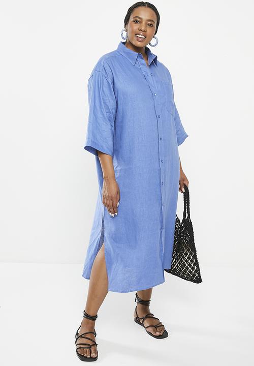 Me&B - Plus linen shirt dress - blue