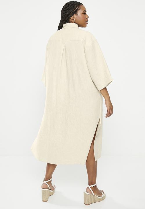 Me&B - Plus linen shirt dress - natural