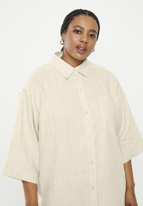 Me&B - Plus linen shirt dress - natural
