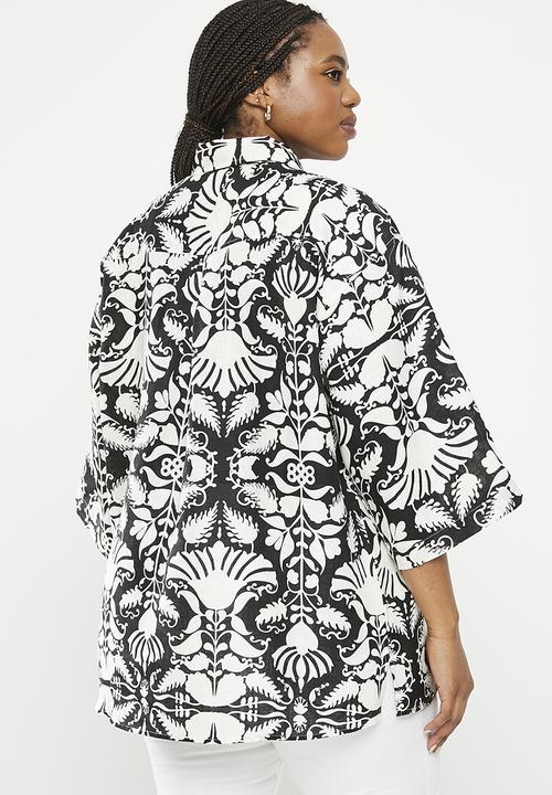 Me&B - Plus oversized linen shirt - wallpaper print