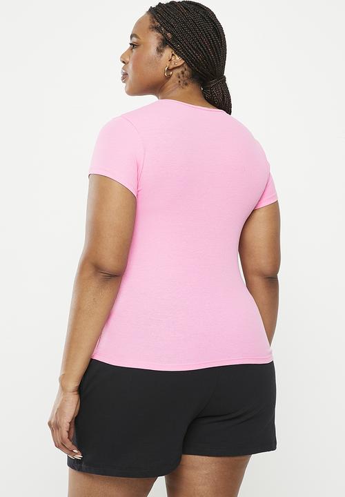 Cotton On - Plus the one organic rib crew short sleeve tee - sunset pink
