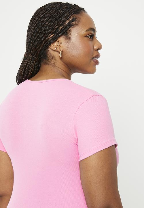 Cotton On - Plus the one organic rib crew short sleeve tee - sunset pink