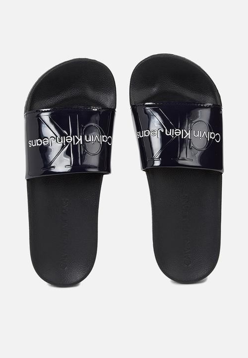 Calvin Klein - Slide metallic monologo - metallic blue