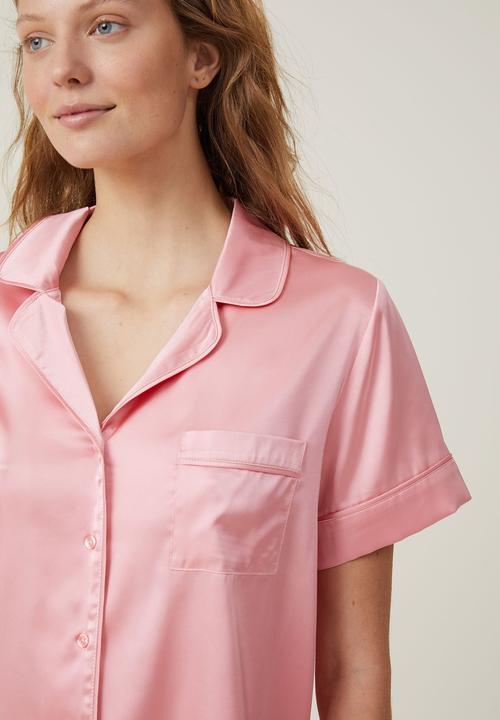 Cotton On - Staycay Satin Sleep Set - Peach Puff