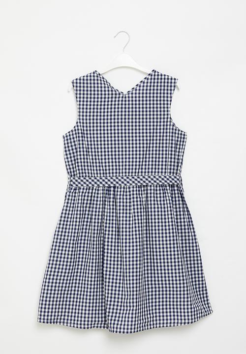 POLO - Girls checked sleeveless dress - navy