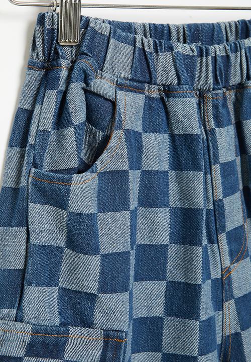 Pop Candy - Boys checker shorts - blue and grey