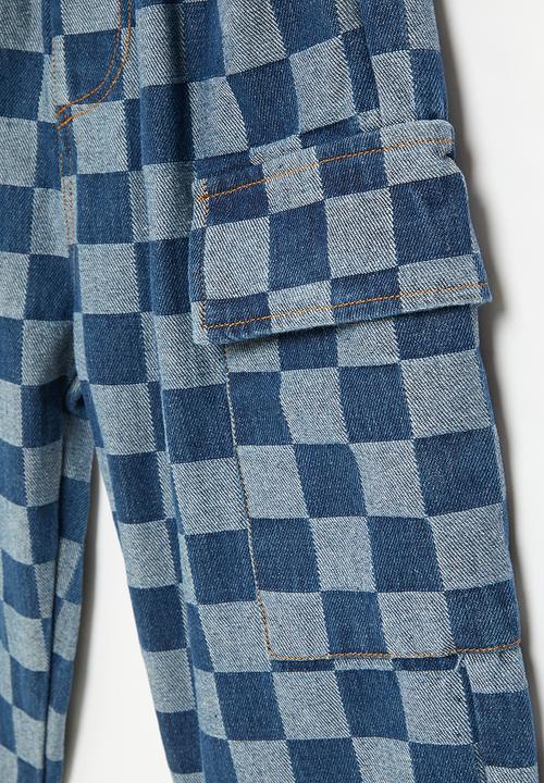 Pop Candy - Boys checker shorts - blue and grey