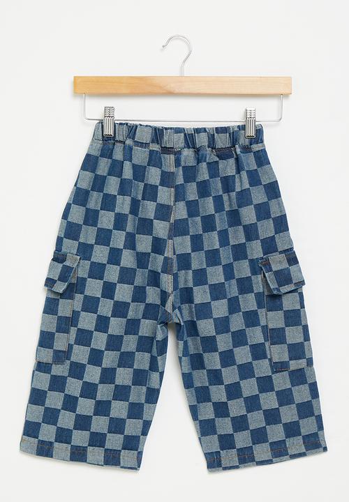 Pop Candy - Boys checker shorts - blue and grey