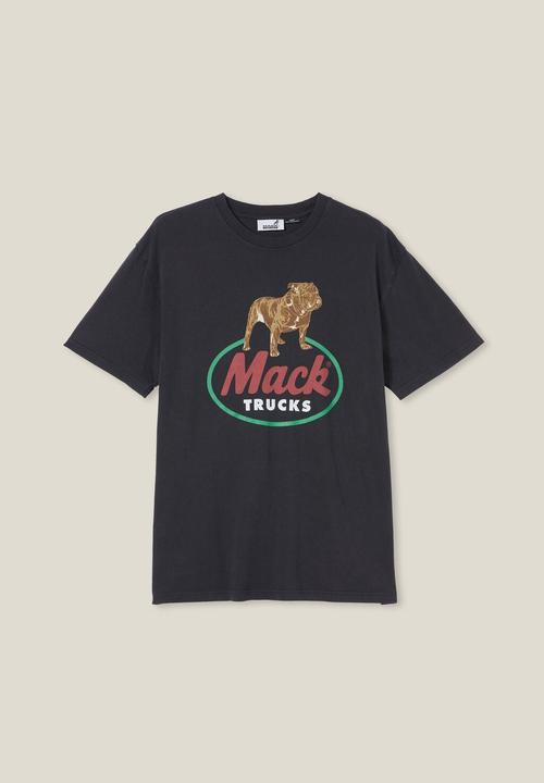 Cotton On - Mack trucks loose fit t-shirt - lcn mac black / vintage logo