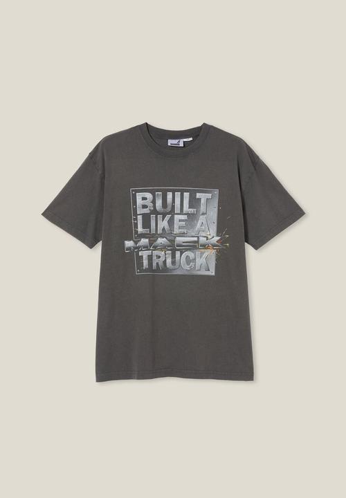 Cotton On - Mack trucks loose fit t-shirt - lcn mac faded slate / chrome