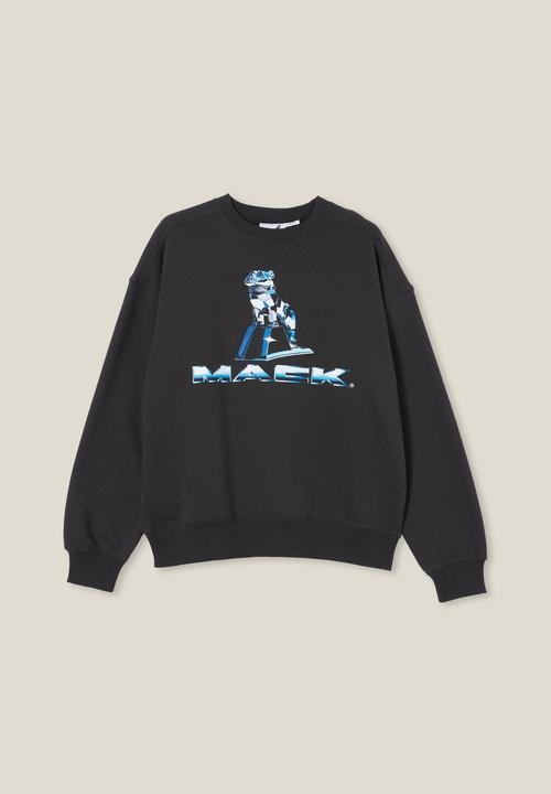 Cotton On - Mack trucks oversized sweater - lcn mac washed black/bulldog logo