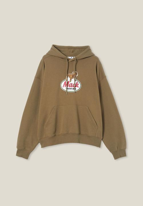 Cotton On - Mack trucks oversized hoodie - lcn mac mud green / bulldog logo
