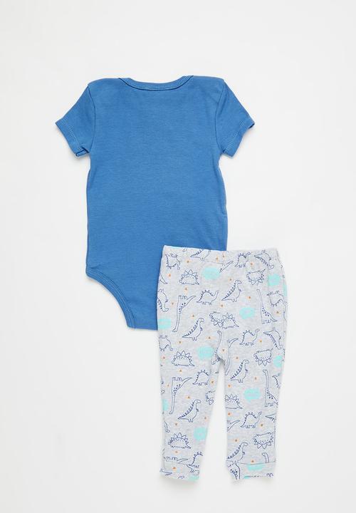 Pop Candy - Baby boys romper set - blue & grey 