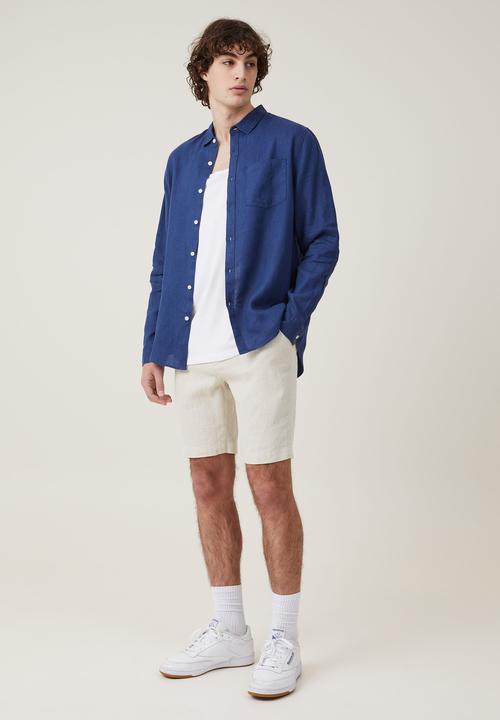Cotton On - Linen Long Sleeve Shirt - Faded Navy