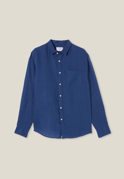 Cotton On - Linen Long Sleeve Shirt - Faded Navy