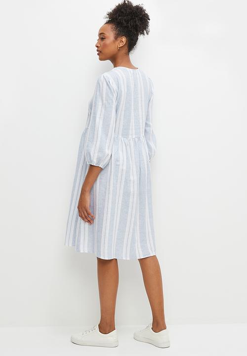 edit - Stripe linen tiered maxi - natural stripe