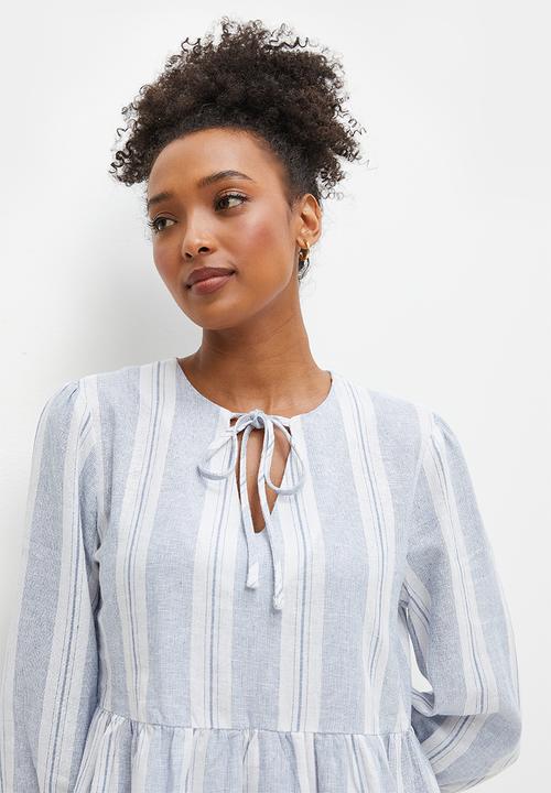 edit - Stripe linen tiered maxi - natural stripe