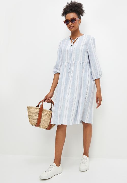 edit - Stripe linen tiered maxi - natural stripe