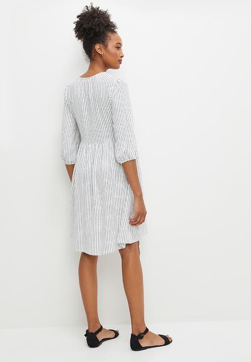 edit - Stripe linen tiered midi - ink stripe