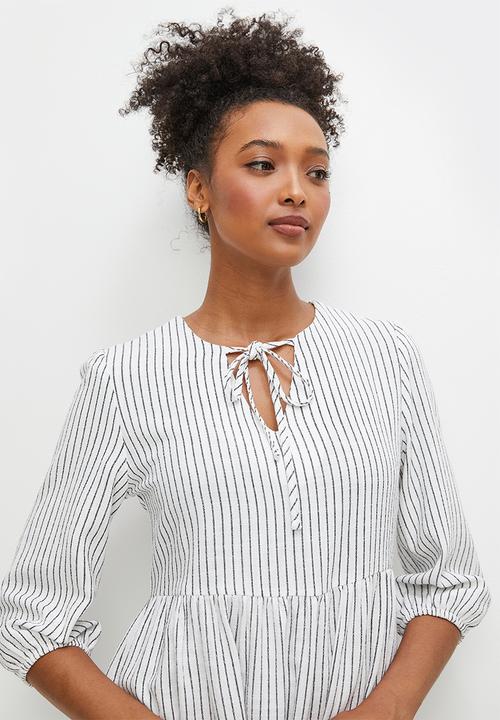 edit - Stripe linen tiered midi - ink stripe