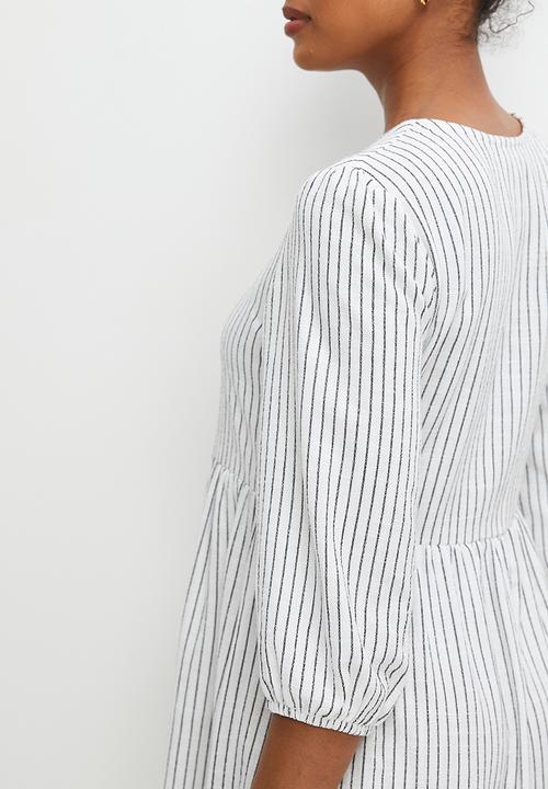 edit - Stripe linen tiered midi - ink stripe
