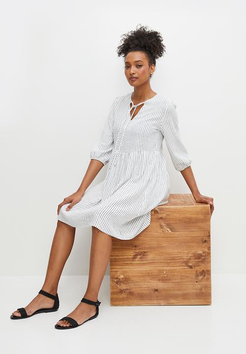 edit - Stripe linen tiered midi - ink stripe