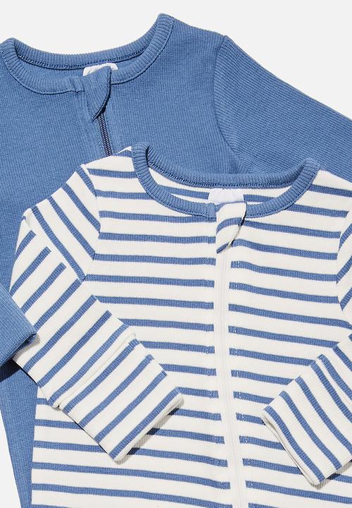 Cotton On - 2 pack essentials zip romper - petty blue organic