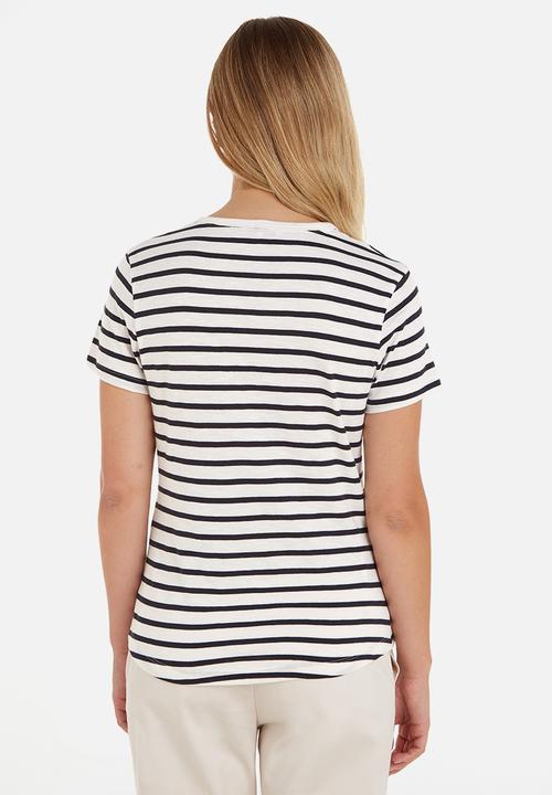 Tommy Hilfiger - 1985 slim slub crew neck short sleeve  - breton stripes / white
