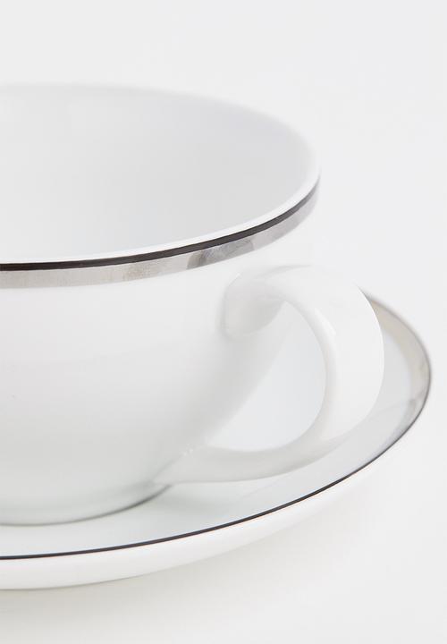 H&M - Porcelain cup and saucer - white / silver-coloured