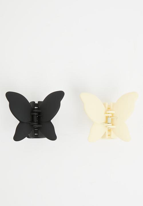 Pop Candy - Girls butterfly hair clips - black & white