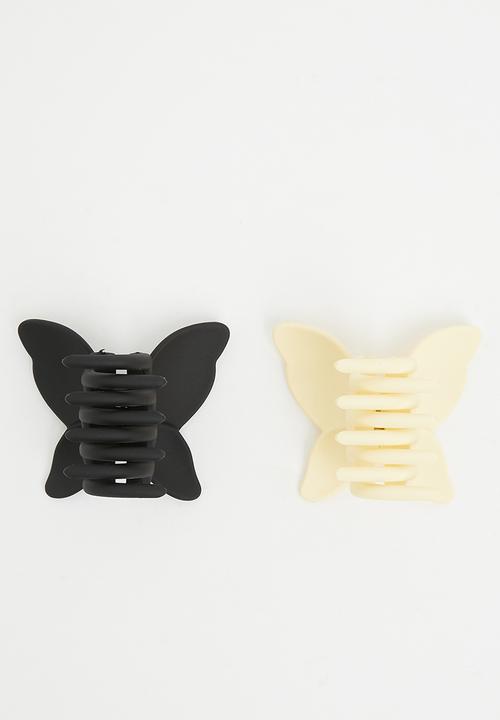 Pop Candy - Girls butterfly hair clips - black & white