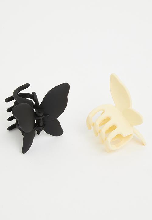 Pop Candy - Girls butterfly hair clips - black & white