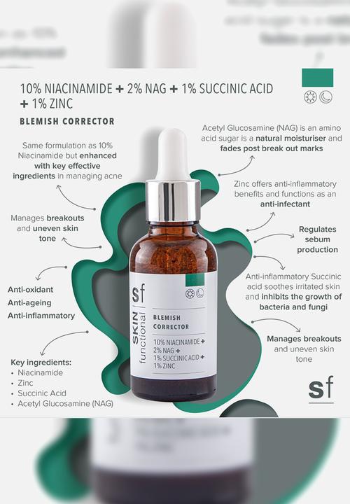 SKIN functional - 10% Niacinamide + 2% NAG + 1% Succinic Acid + 1% Zinc, Blemish Correct
