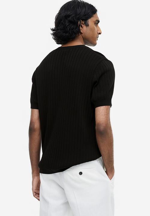 H&M - Regular fit rib-knit T-shirt - black