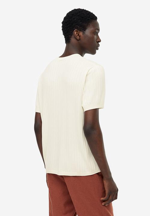 H&M - Regular fit rib-knit T-shirt - cream