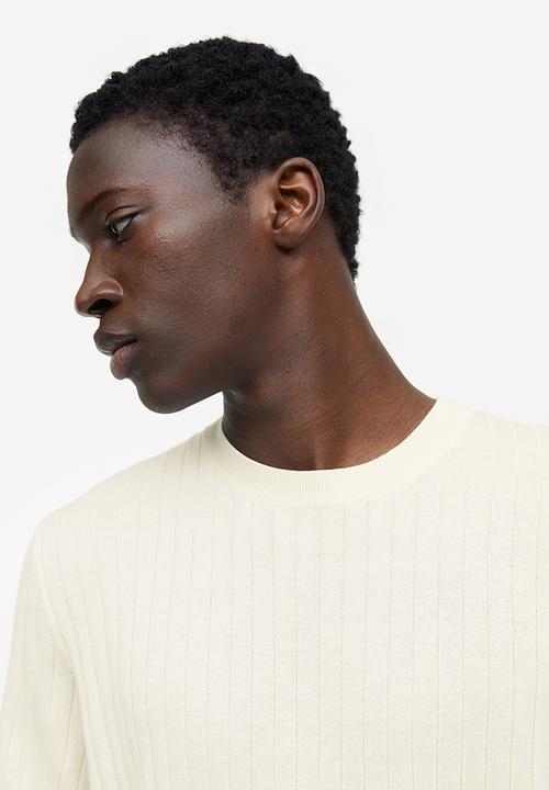 H&M - Regular fit rib-knit T-shirt - cream
