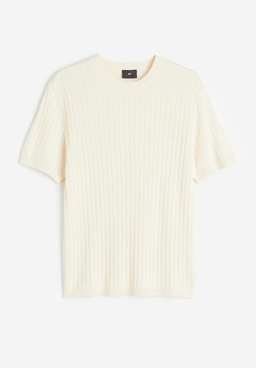 H&M - Regular fit rib-knit T-shirt - cream