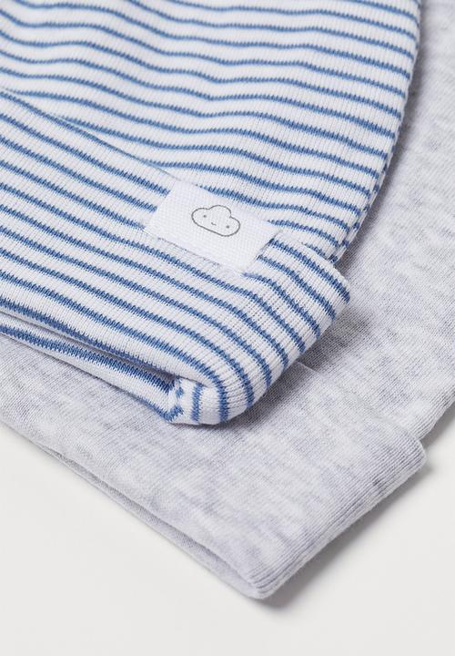 H&M - 2-pack cotton hats - grey, blue & multi