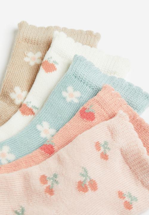 H&M - 5-pack socks - beige, multi, pink, turquoise & white