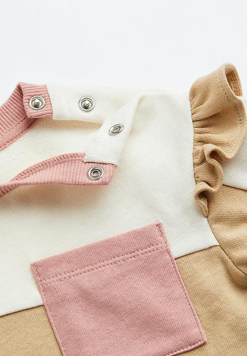H&M - Cotton sweatshirt - beige, white & pink 
