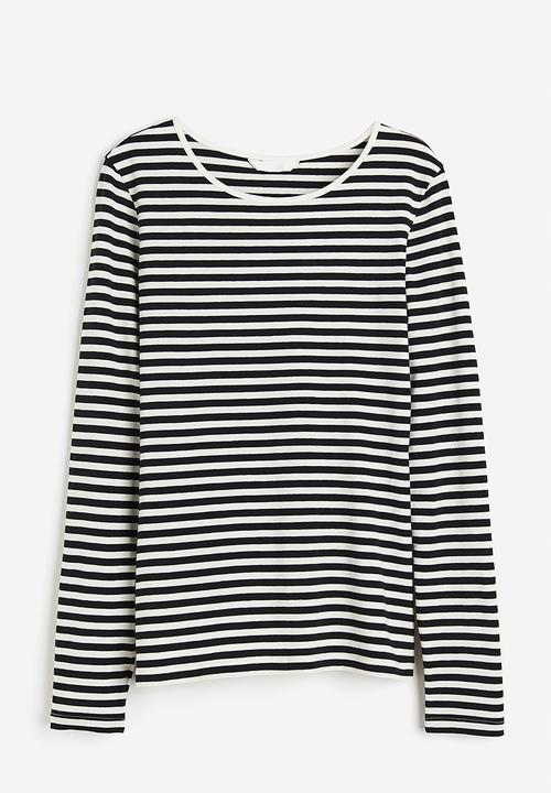 H&M - Long-sleeved jersey top - black/striped