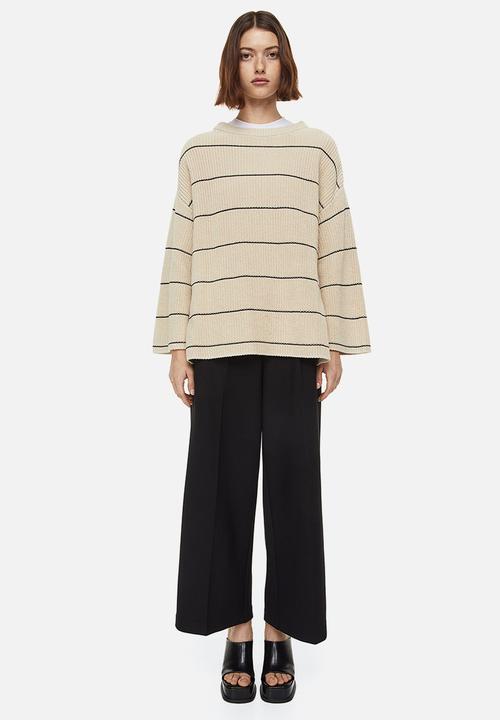 H&M - Oversized rib-knit jumper - beige/striped