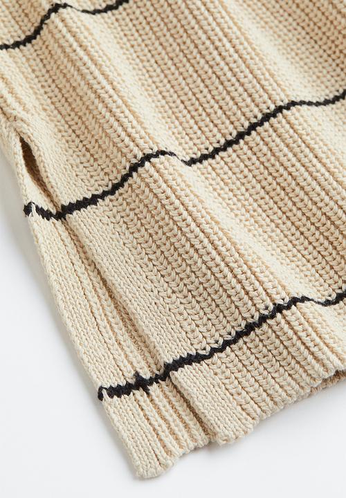 H&M - Oversized rib-knit jumper - beige/striped