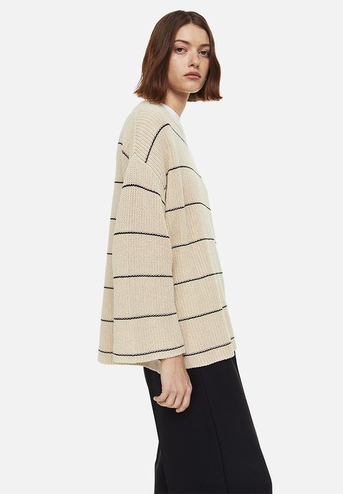H&M - Oversized rib-knit jumper - beige/striped