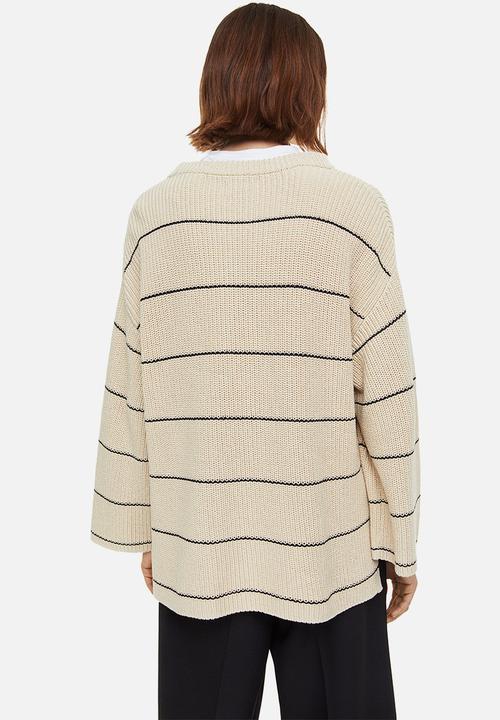 H&M - Oversized rib-knit jumper - beige/striped