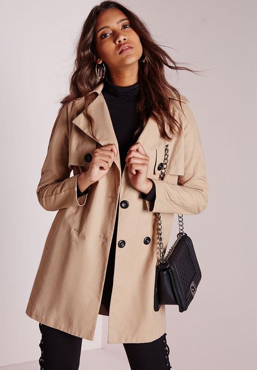 Double Breasted Trench Coat - Stone Missguided Jackets | Superbalist.com