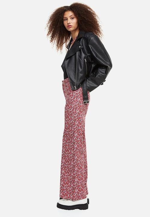 H&M - Wide twill trousers - red/floral 